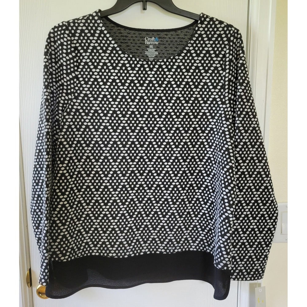 Croft & Barrow Top Size XXL Black White Longsleeve‎ Geometric Layered Look Boxy